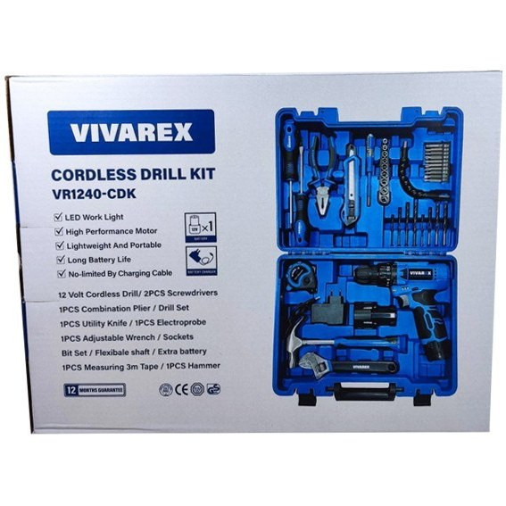 کیت دریل پیچ گوشتی شارژی ویوارکس ۱۲ ولت ۴۰ پارچه دو باتری مدل VR1240-CDK